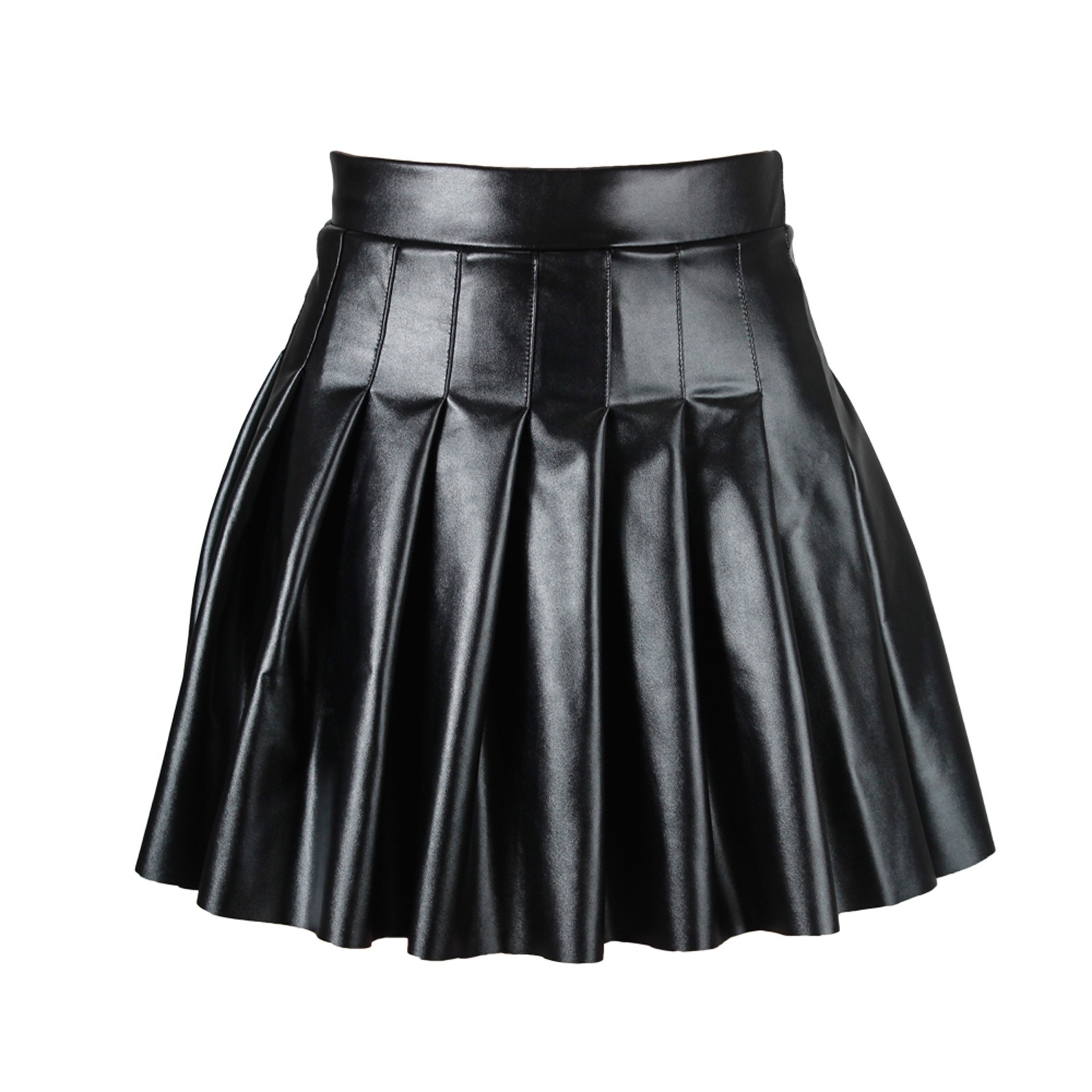 thumbnail image 2 of Falda plisada de poliuretano de cintura alta para mujer - Falda corta elástica para verano - Ropa informal para el día a día en tallas S-XXL, 2 of 8